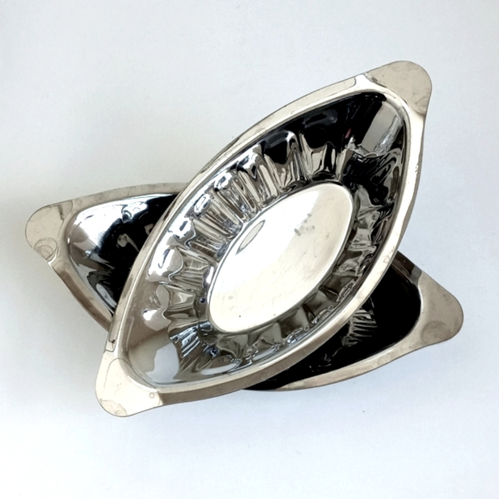 Oval Art Nouveau Metal Stainless Steel Blossom Relish Serving Bowls Set of 2 - Picture 2 of 10